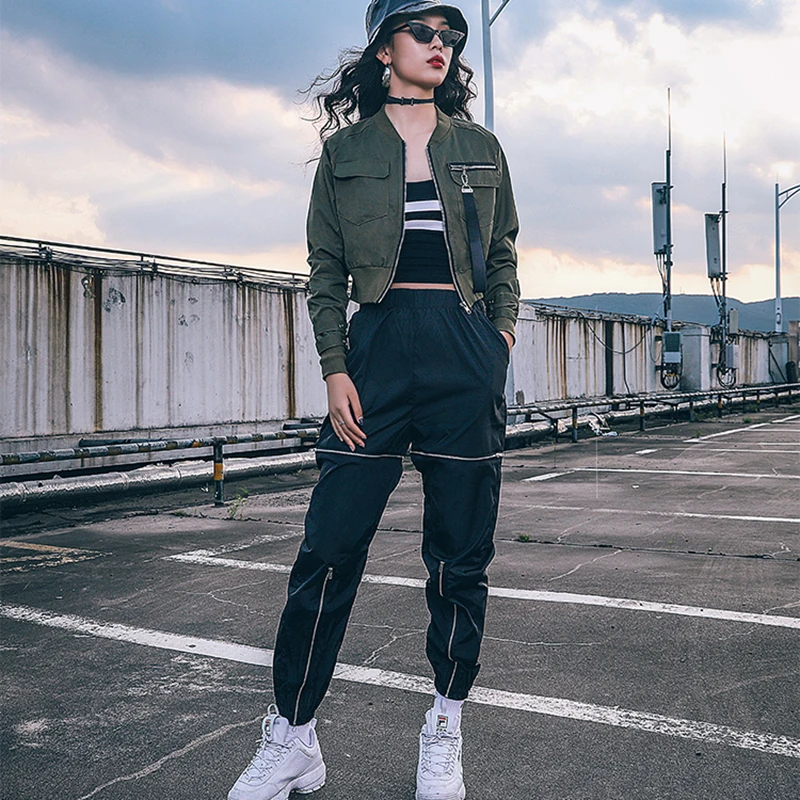 

European Short Jacket Zipper Vintage Baseball Short Coat Streetwear Harajuku High Waist Jacket Women