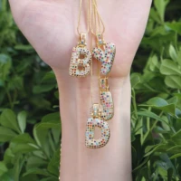 trendy hip hop letter pendant necklace women gold chain copper micro rainbow cz a z initials necklaces for men alphabets jewelry