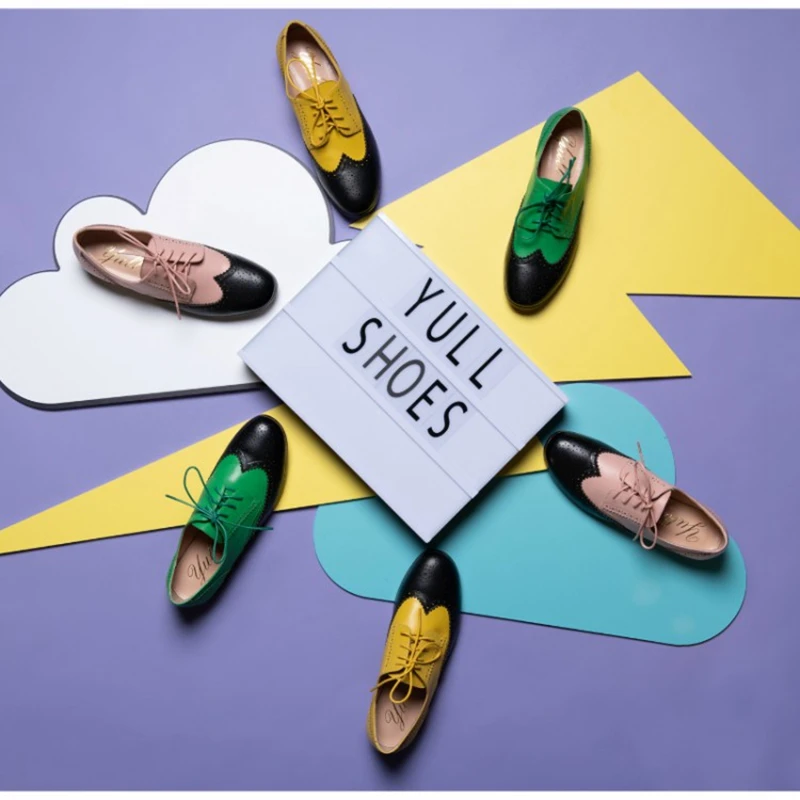 

Женские туфли-лодочки, винтажные Туфли-броги на плоской подошве, оксфорды с вырезами, женские модные элегантные короткие ботинки со шнуровк...