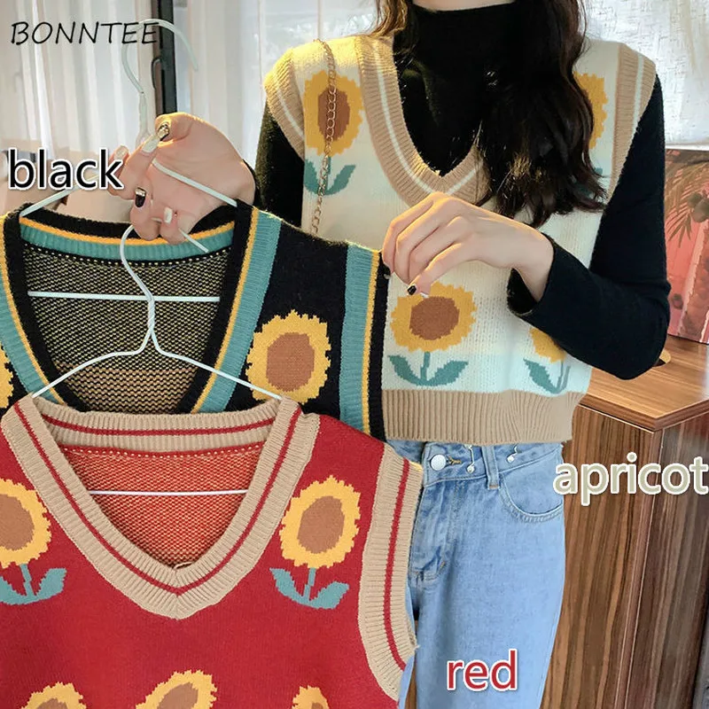 

Жилет женский винтажный с V-образным вырезом, базовый простой Укороченный трикотажный жилет в стиле Харадзюку, милая трикотажная одежда без...