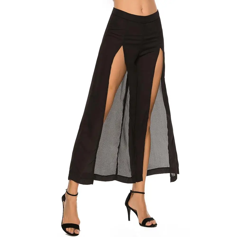 Женские широкие брюки с разрезом многослойные палаццо высоким и цветочным