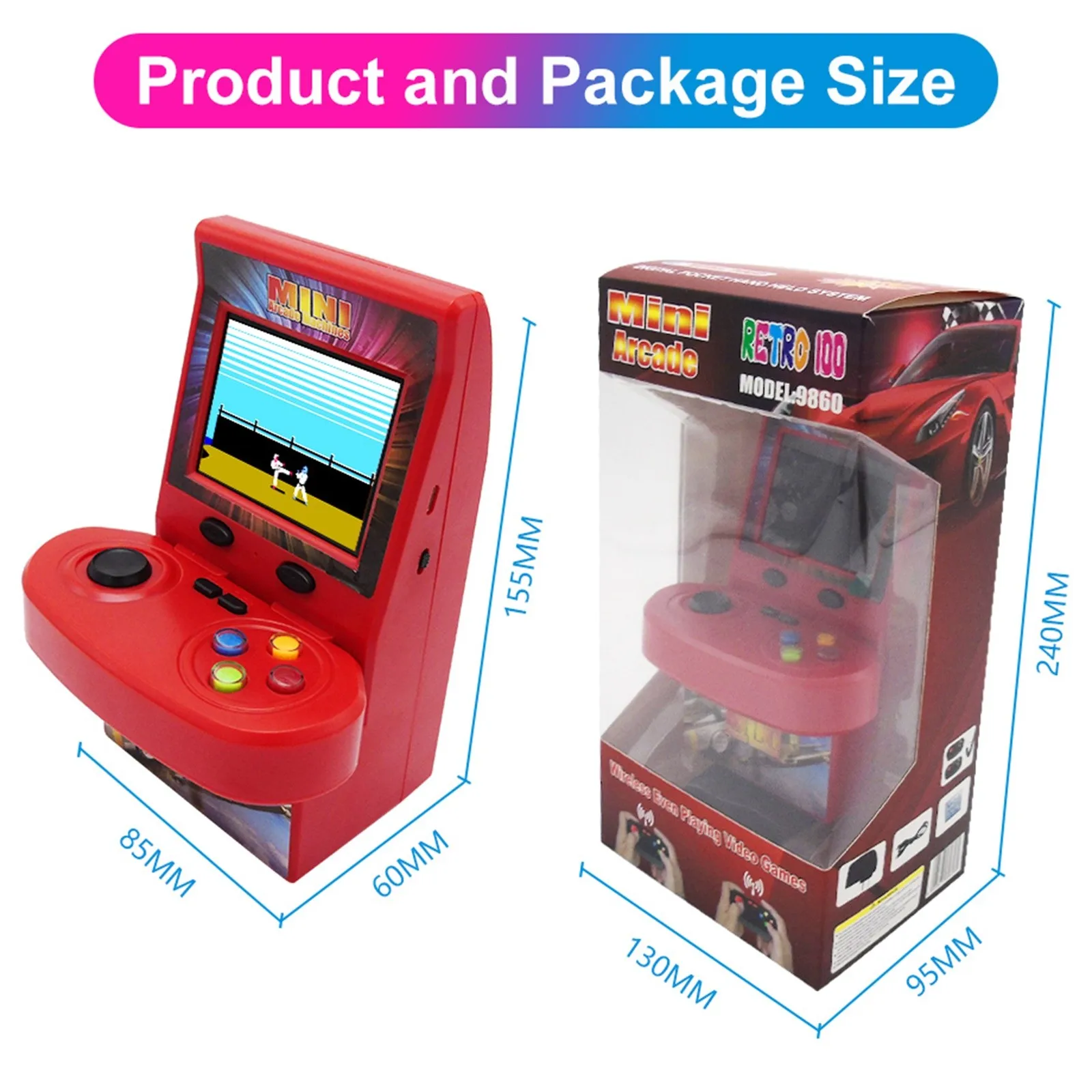 

Retro Handhold Game Console Support 2 Players with 100 Games 800mAh Rechargeable 2.8 inches Games Console With 2 Handle Gifts