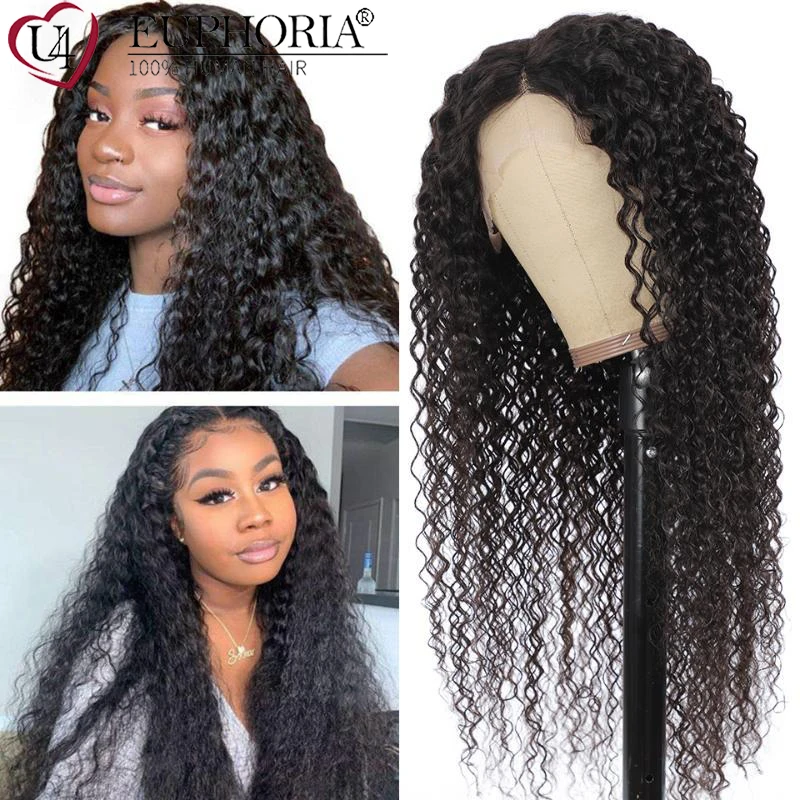 

Brazilian Human Hair 13x1 T/L Part Lace Part Wigs Kinky Curly Remy Hair Wigs 6-24inch Pre Plucked Natural Black Color EUPHORIA