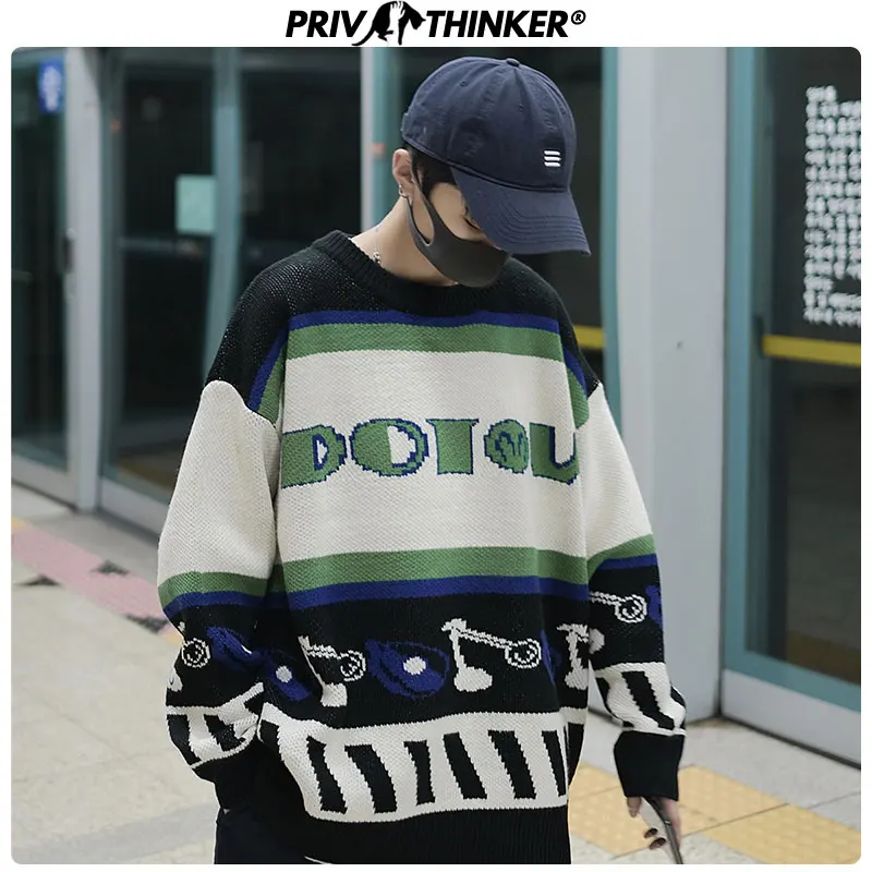 Privathinker Мужской Жаккардовый контрастный свитер свитера мужские s 2020 осень зима