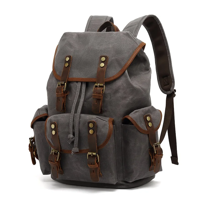 

YUPINXUAN Dropshipping Canvas Backpacks Unisex Oil Wax Canvas Leather Travel Backpack Large Waterproof Daypacks Retro Bagpack