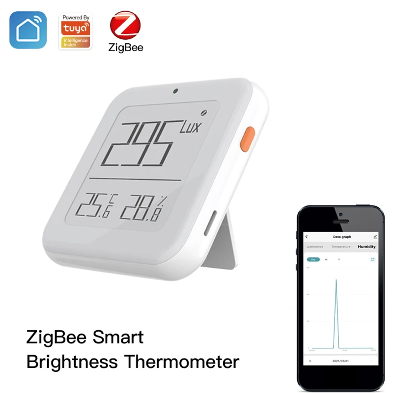 

Датчик температуры и влажности Tuya Zigbee, сенсор с светильник катором температуры и влажности для умного дома, отображение в режиме реального ...