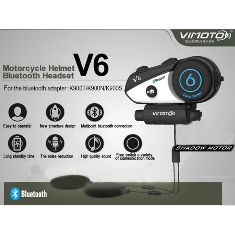 

Easy Rider Vimoto V6 Multi-functional 2 Way Radio BT Interphone Motorcycle Helmet Bluetooth-compatible Intercom Headset