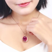14k rose gold 45cm necklace natural ruby cushion zirconia pendant for women collares mujer with diamond necklaces gemstone women