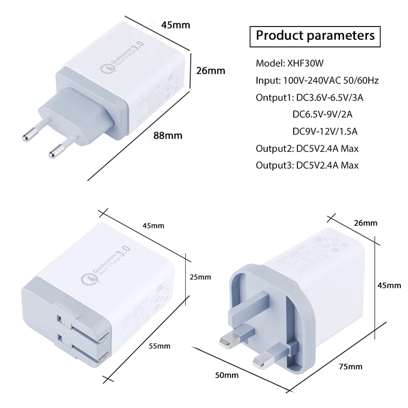 Sindvor 3 порта Быстрый QC3.0 USB зарядное устройство адаптер для iPhone Samsung мобильный