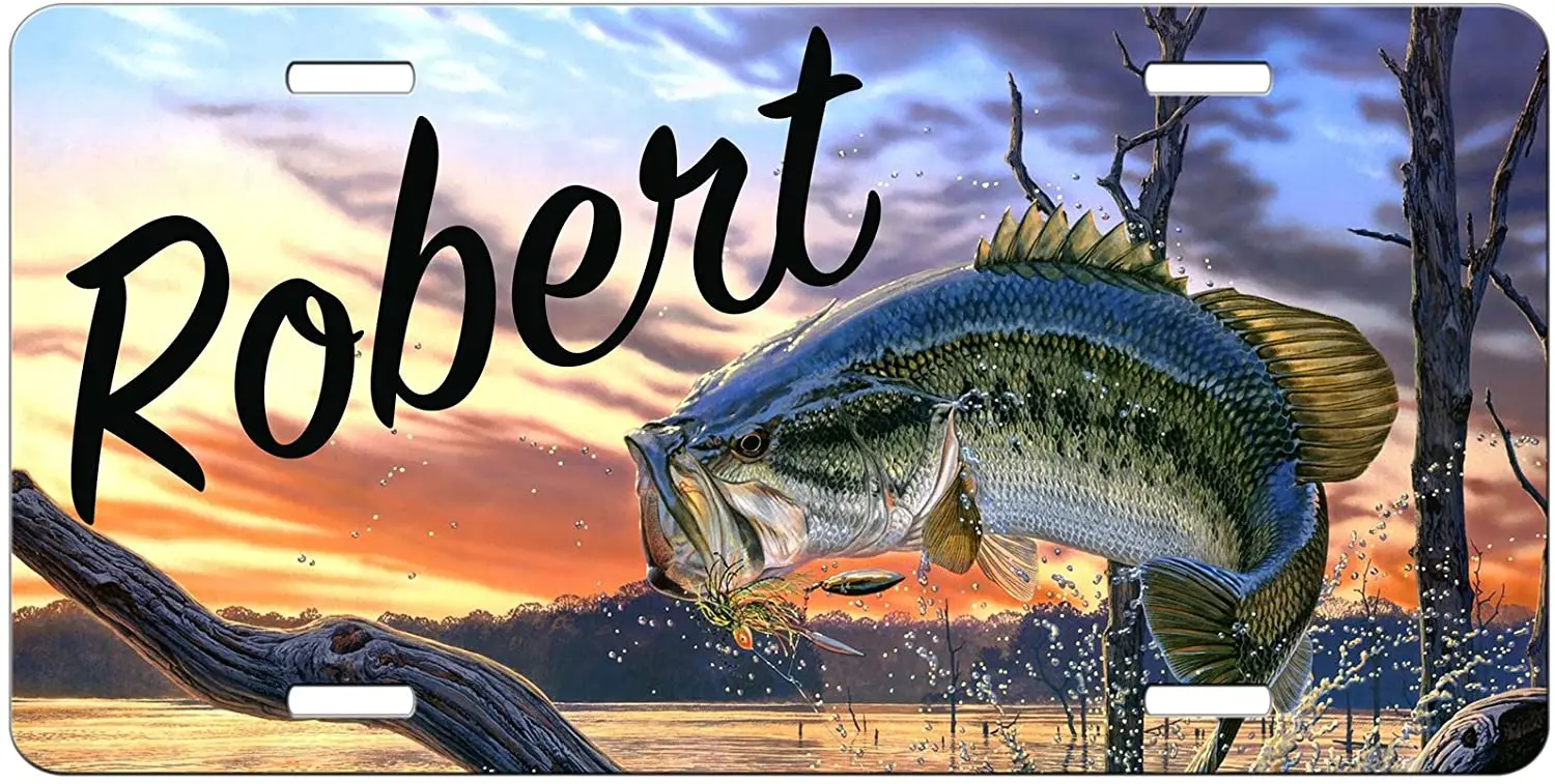 

Simply Customized Personalized License Plate Monogram Bass Fishing Sunset Bass Fish License Plate Car Auto Tag Aluminum PLP