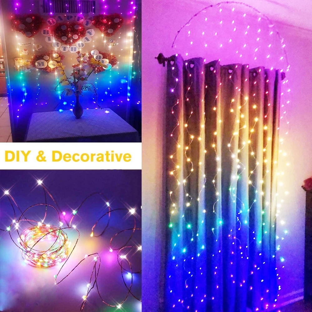 LED Curtain Lights Garland Fairy String Lights Holiday Lighting Rainbow Window Lamp For Home Bedroom Christmas Decoration 2023