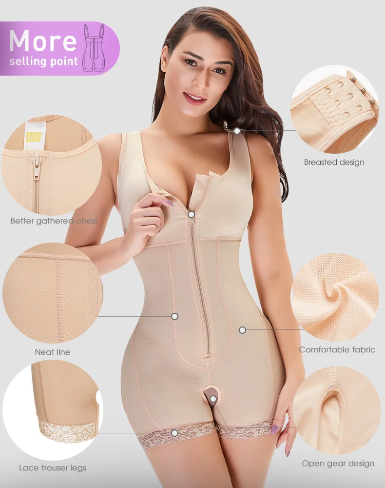 

FAKUNTN Colombian Tummy Control Slimming Women's Seamless Girdle Zipper Full Body Shaper Plus Size Bodysuit Post Surgery Firm