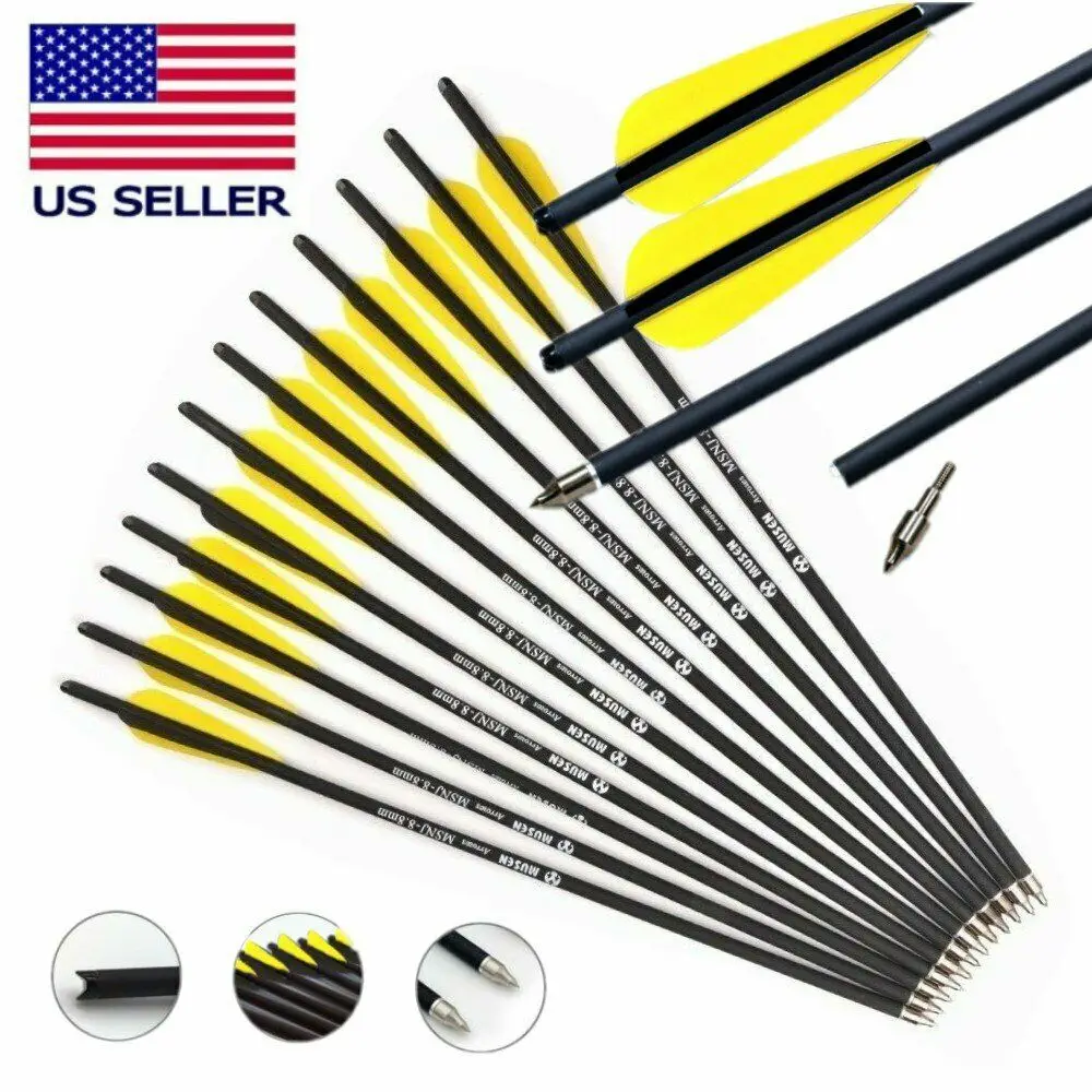

Drop Shipping 12Pcs 20 Inch Crossbow Bolts Carbon Half Moon Nock 4" Vanes OD 8.8mm For Hunting