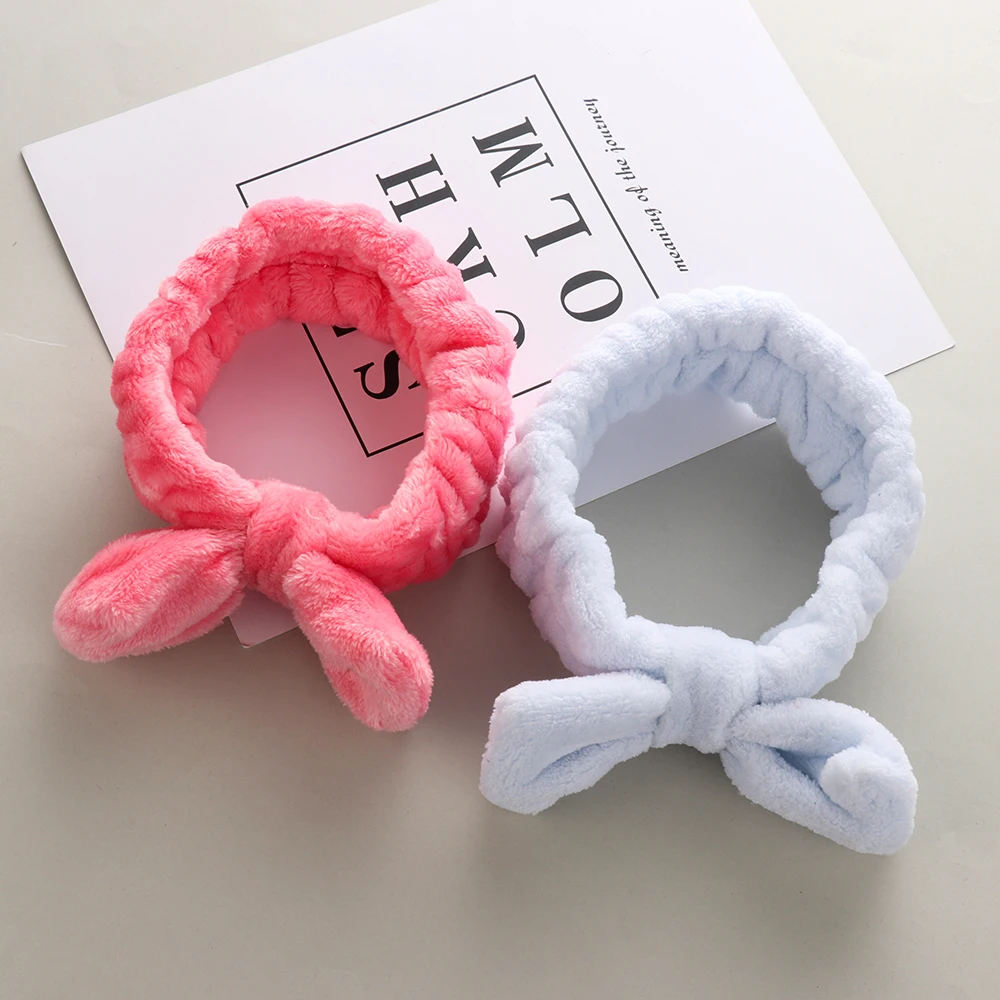 Женская повязка для волос из кораллового флиса с бантом однотонная Мягкая на