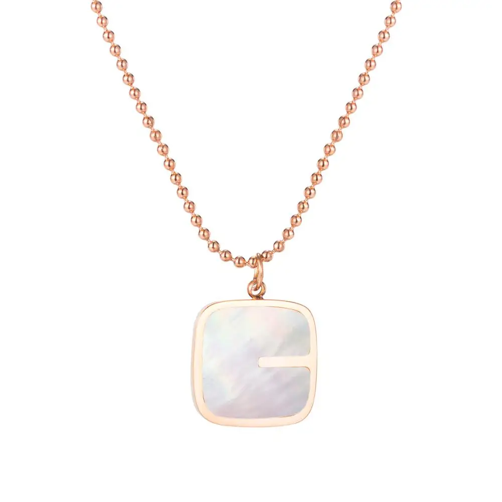 

White Shell Square Pendant Necklaces For Girls Rose Gold Titanium Stainless Steel Female Chain Choker Necklace