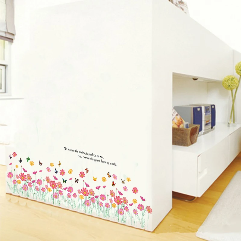 Настенная 3D наклейка-основание с розовыми маленькими цветами водостойкая