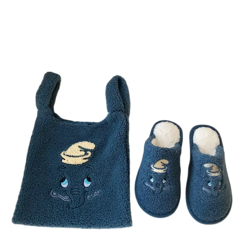 

Winter Embroidery Cartoon Plush Slippers women Home Shoes Cute Soft Comfortable Female Slipper Ladies House Boots Rubber Sole