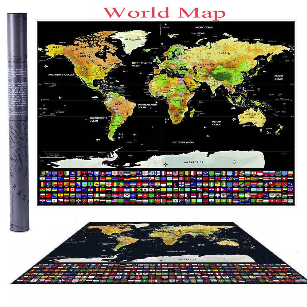 

42x30CM Scratch Off Journal World Map Personalized Travel Atlas Poster With Country Flags World Map