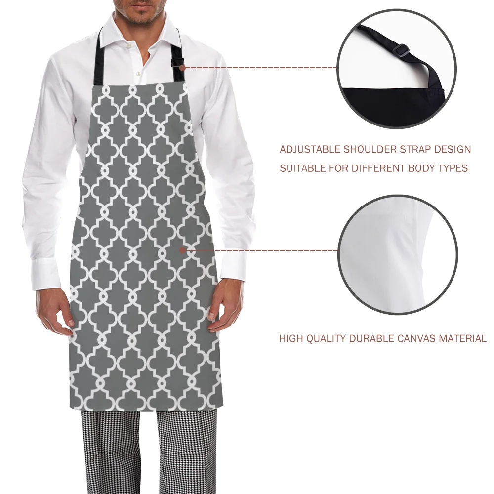 Геометрические серые и белые решетки Кухонные фартуки Барбекю нагрудник фартук