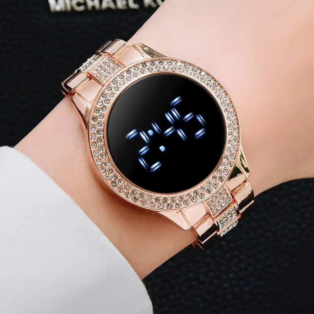 

Luxury LED Women Watches Diamond Bracelet Stainless Steel Chain Watch For Women Rose Gold Dress Casual Quartz Watch Reloj Mujer