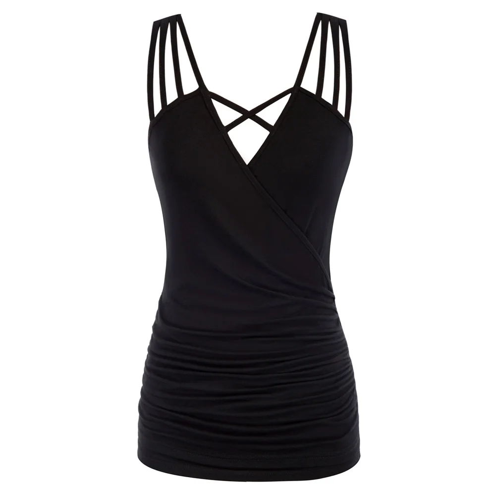 

GK Women Multi-Straps Tank Tops Surplice V-Neck Wrap Front Ruched Cami Tops Surplice V-Neck With Cross Straps Decorated