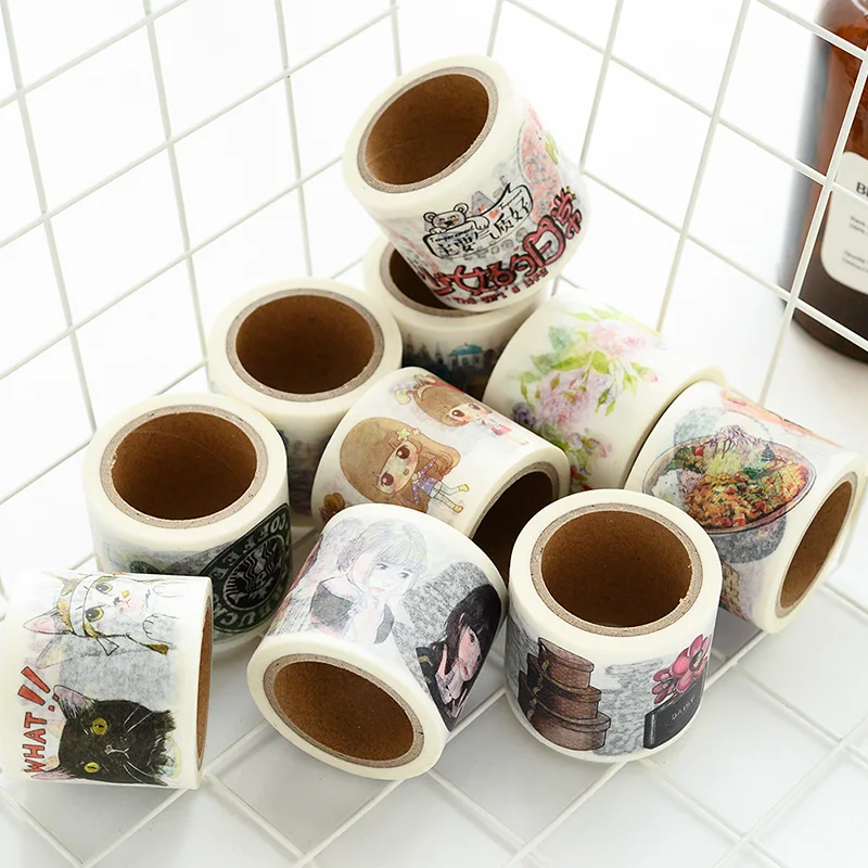 Широкая японская пищевая клейкая лента с милым котом Васи декоративная каваи для