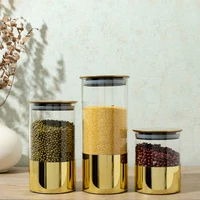 golden glass sealed container coffee bean storage container snack dried fruit tank metal lid home kitchen storage ornaments