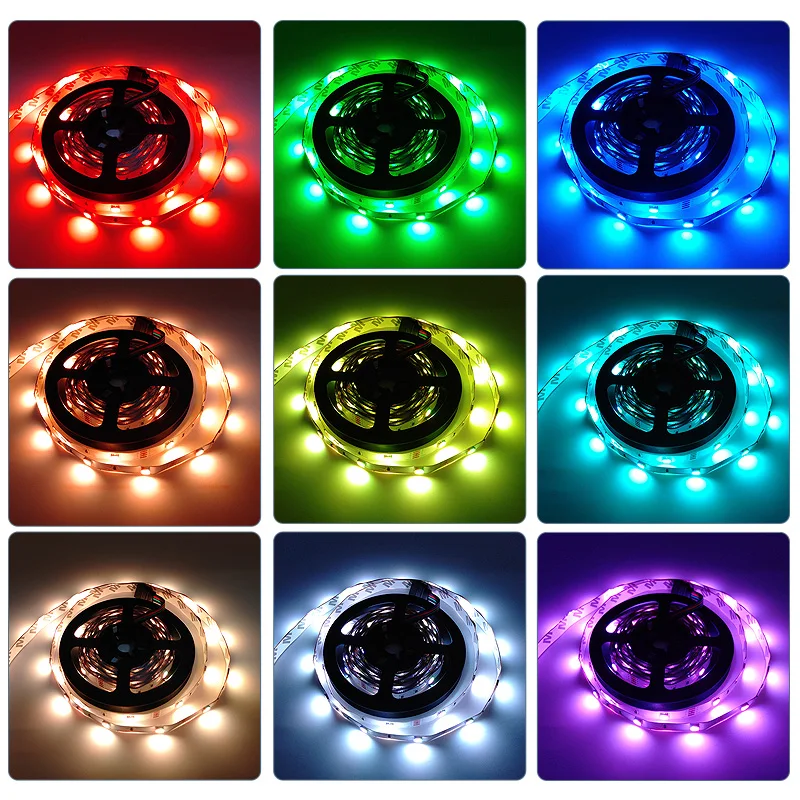 

30m RGB LED Strip Light 5050 5m 10m No Waterproof leds tape diode ribbon LED lights Lamp Controller AC 220V DC 12V adapter set