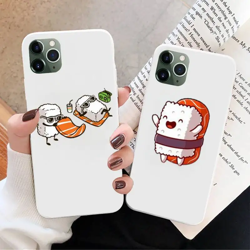 

Cute Cartoon Comic Funny Sushi Phone Case For Iphone 6 6s 7 8 Plus XR X XS XSmax 11 12 Pro Mini Max Candy White Silicone Cover