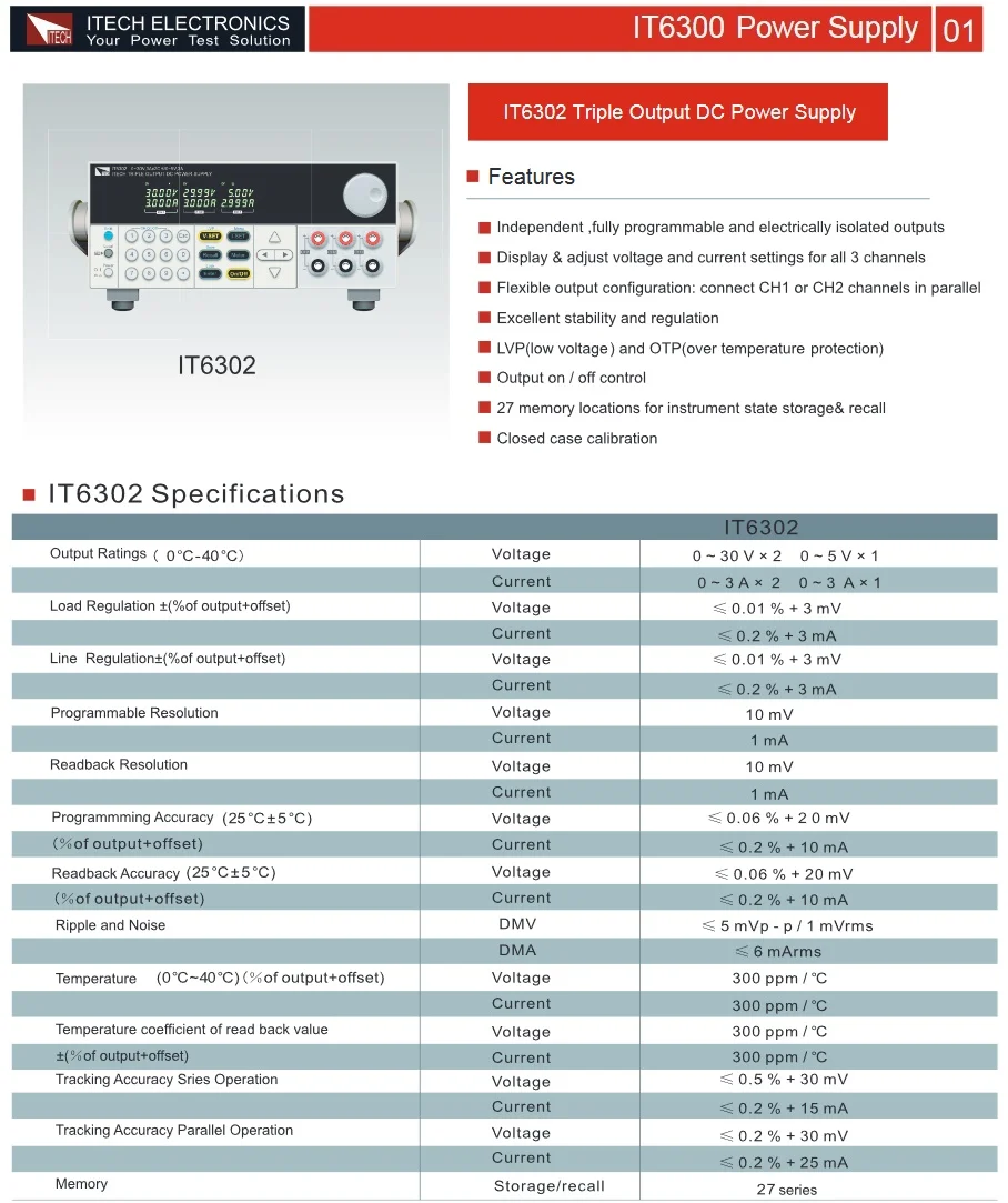 ITECH IT6302 3 канальный программируемый источник питания постоянного тока 30 В/3a/90 Вт * 2