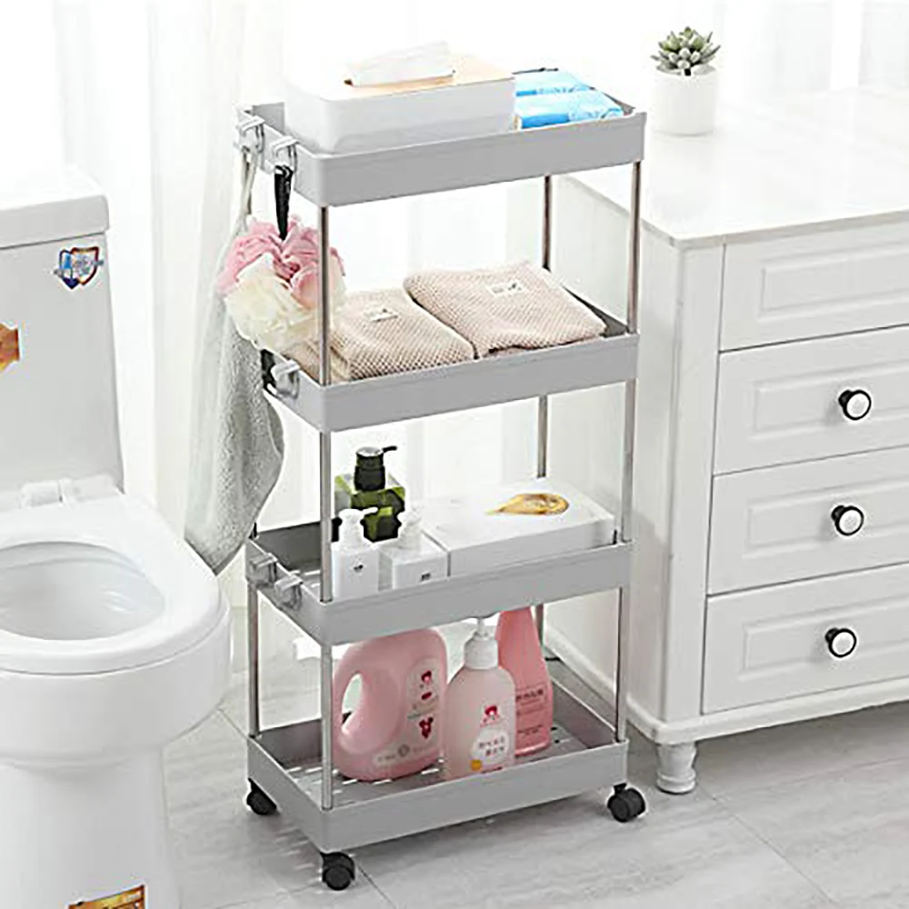 3/4 Tier Storage Organizer Rack Movable Kitchen Bathroom Shelf Metal Rolling Trolley Cart Basket Stand Wheels Save Space Holder | Дом и сад