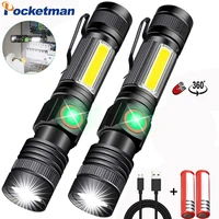 8000lm usb rechargeable flashlight super bright magnetic led torch with cob sidelight a pocket clip zoomable for camping