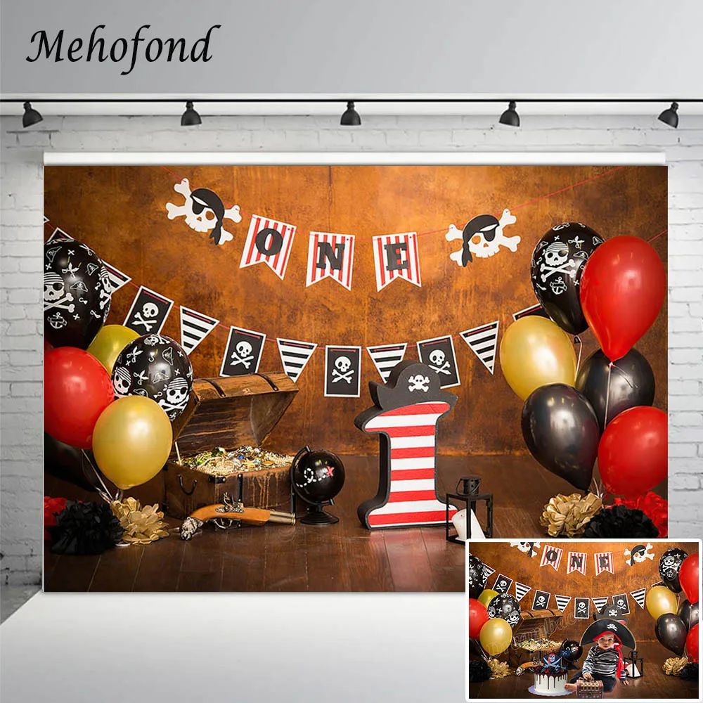 

Mehofond Photography Background Pirate Treasure Adventure Balloon Boy 1st Birthday Party Backdrop Photo Studio Photophone Poster