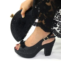 wedding party sexy bridal shoe and bag set ankle strap chunky sandals with purse floral decor women platform shoe with purse set