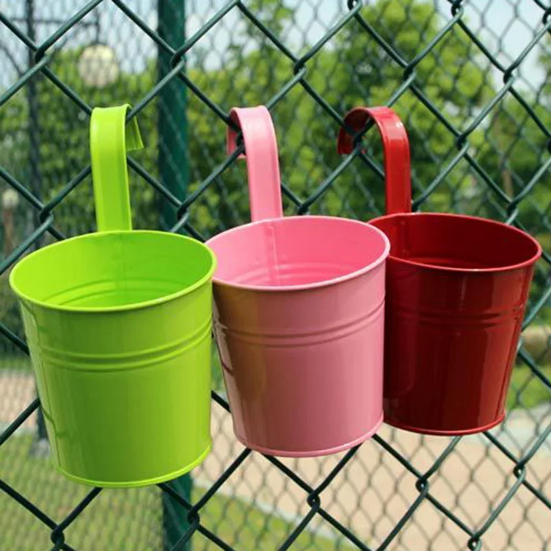 10 Colors Hanging Flower Pots Hook Wall Garden Balcony Planters Metal Bucket Holders Home Decor High Quality | Дом и сад