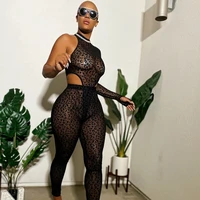 mesh leopard perspective 2 piece set womens clothes irregular sleeveless ladies sexy black jumpsuit clothings 2021 new