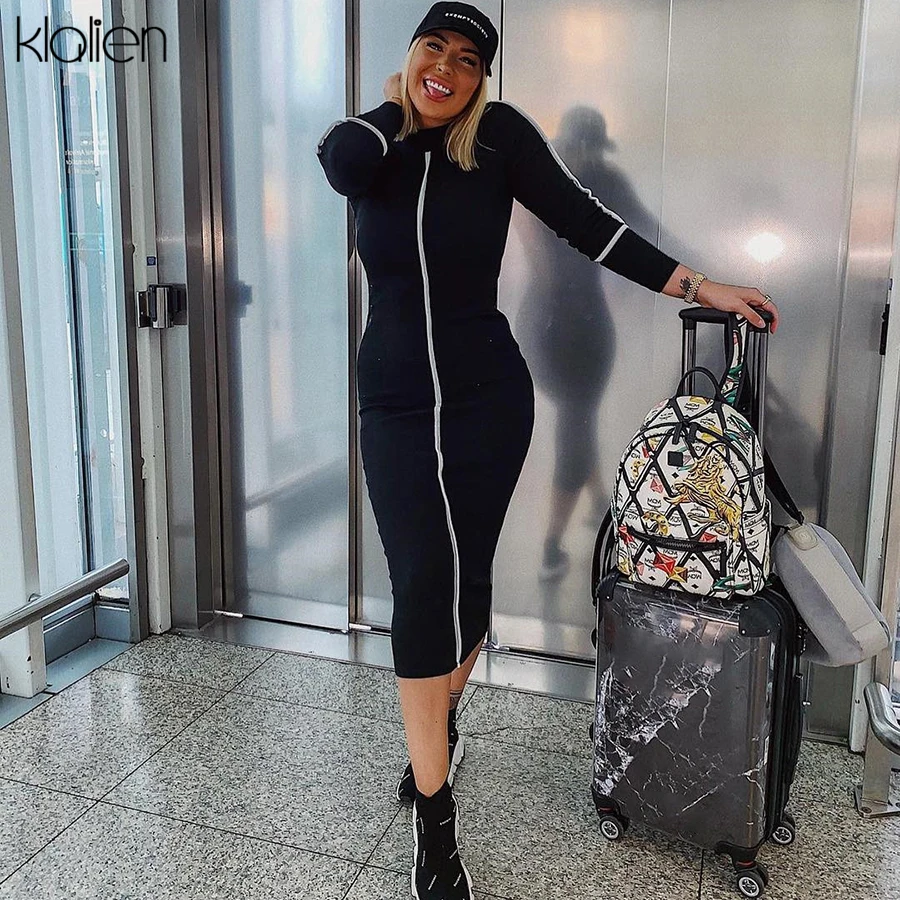 Женское платье водолазка kalien офисное облегающее средней длины с длинным рукавом