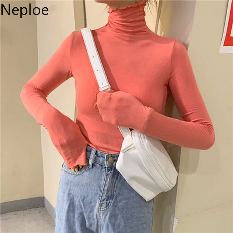 Neploe Turtleneck Candy Colors Bottom Knit Sweater Women Autumn Winter Slim Long Sleeve Wooden Ear Pull Femme Basic Jersey 47930 |