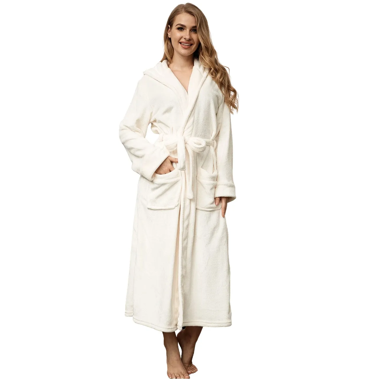

Hood Larger Size Flannel Sleepwear Lovers Coral Fleece Kimono Robe Men Women Ultra Long Bathrobe Casual Home Nightwear