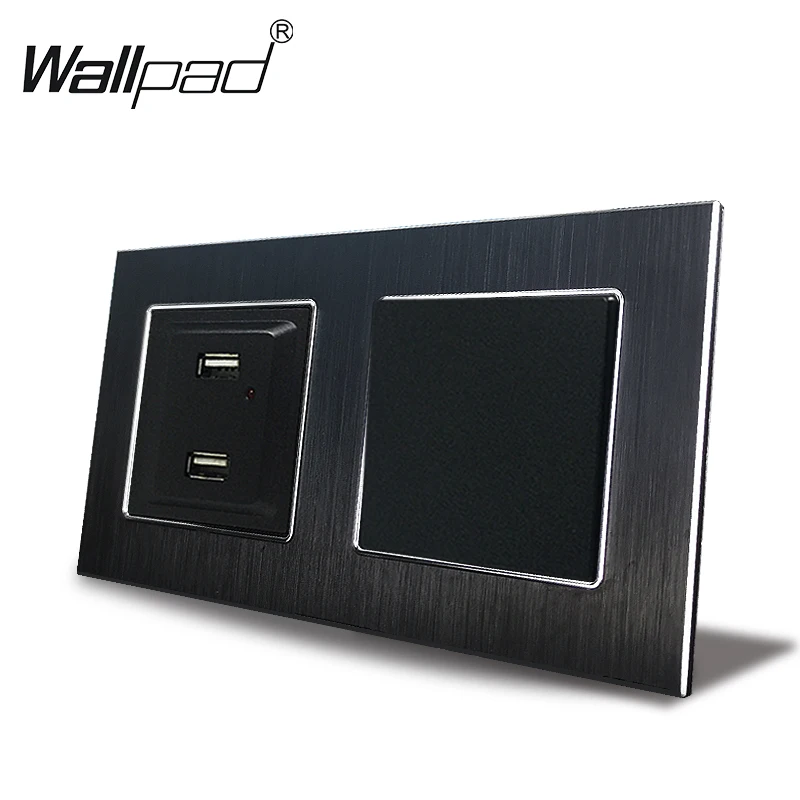Выключатель ЕС и 2 розетки USB Wallpad 110 240 В переменного тока алюминиевая рамка 16 А 1