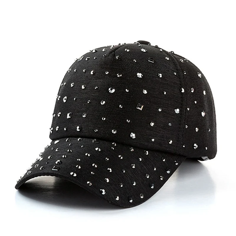 

New Arrival Women Rhinestone Baseball Cap Trend Kpop Female Hip Hop Breathable Mesh Snapback Outdoor Sun Hat Gorras EP0302