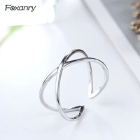 foxanry wholesale 925 stamp party rings for women couples minimalist geometric cross handmade ring creative jewelry