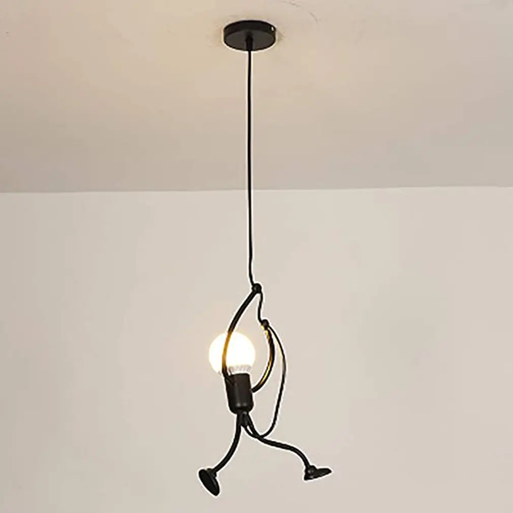 

LED Pendant Light Nordic Little Iron Man Hanging Lamp Retro Lotf Lighting Fixture Kitchen Restaurant Home Decorative Lights