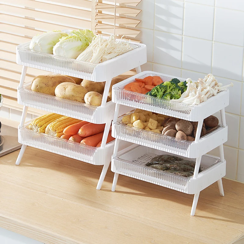 

Kitchen Multi-layer Storage Rack Collapsible Prepare Dish Shelf Vegetables Drain Plate Hot Pot Display Shelf Home Storage Tray