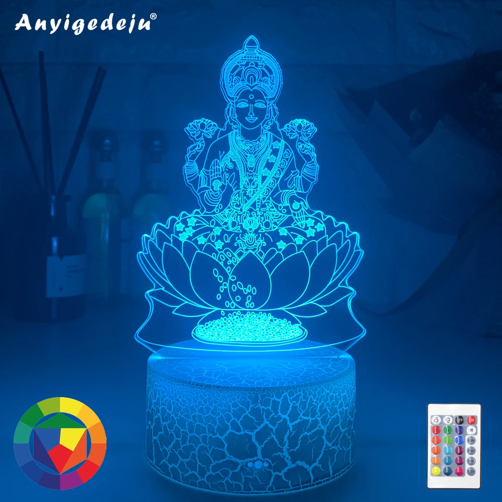 

Newest 7 Color Changing Lamp 3D Atmosphere Night Light LED Visual India Goddess Of Wealth Lamp Bedroom Decor Gift Light Fixture
