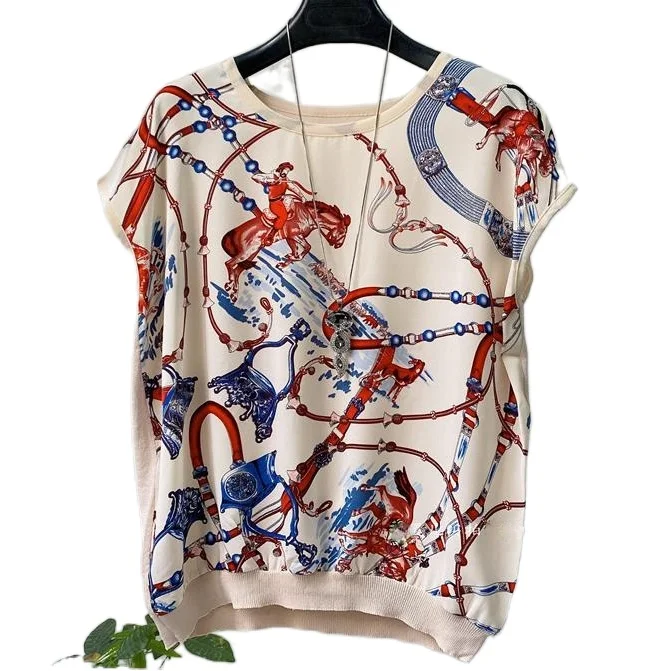 

Летние повседневные свободные женские трикотажные топы с коротким рукавом, женские футболки с коротким рукавом и принтом, женские трикотаж...