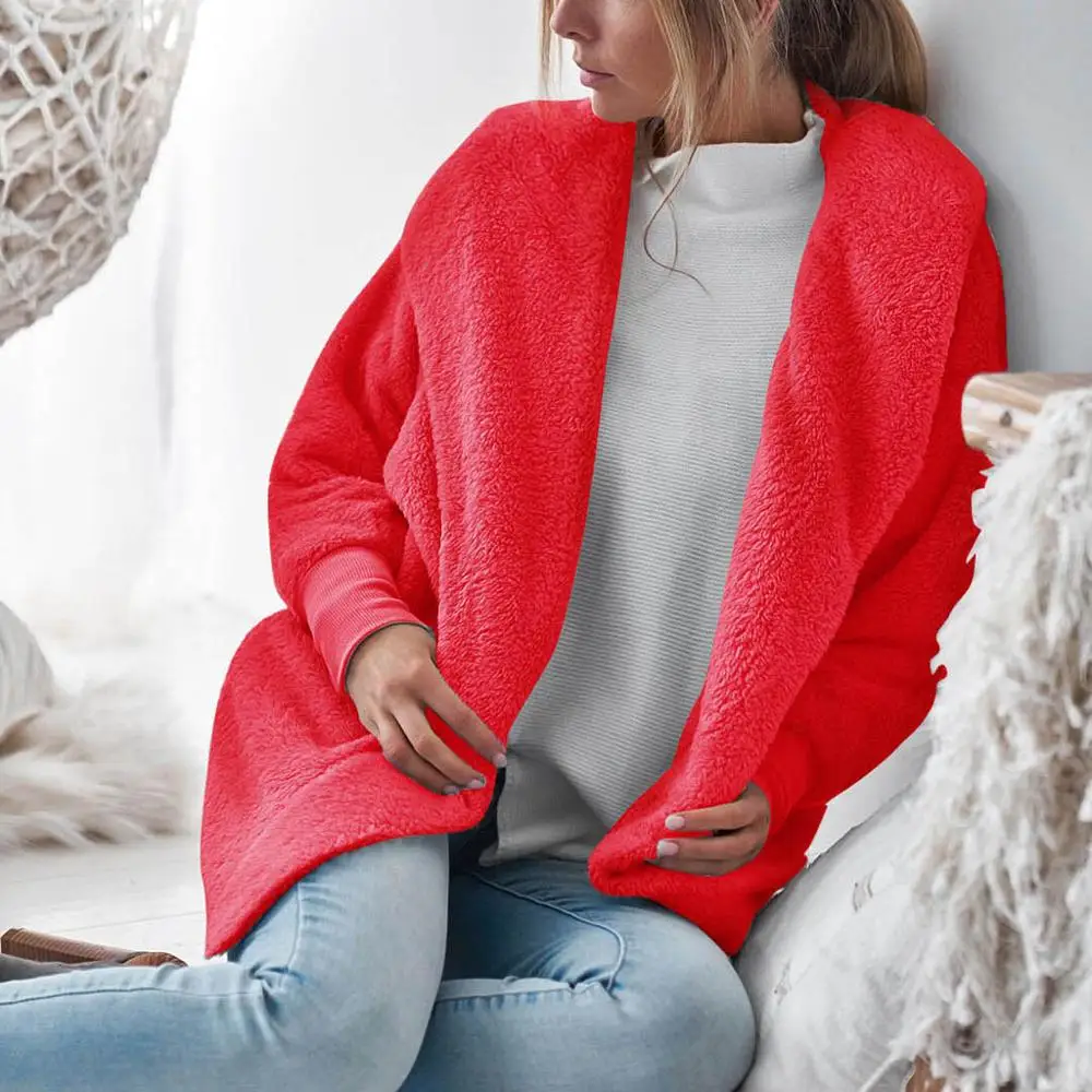 Женское пушистое плюшевое пальто с капюшоном осенне-зимняя куртка кардиган