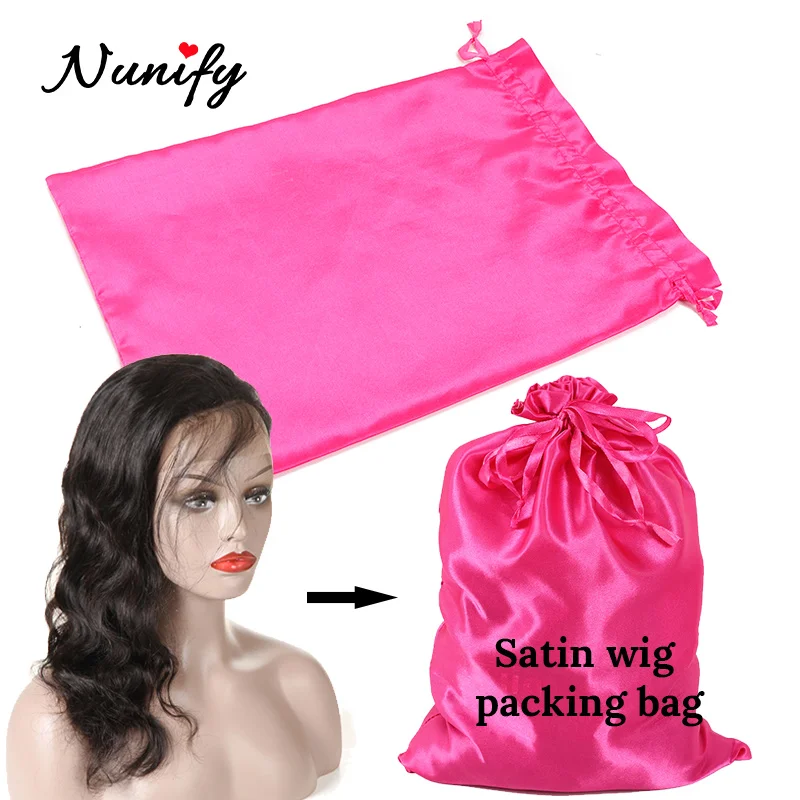 5Pcs/Lot Nunify Wig Bags Satin Packaging Pouches Carrying Storage Bags With Drawstring For Wigs, Bundles,Hair Extensions