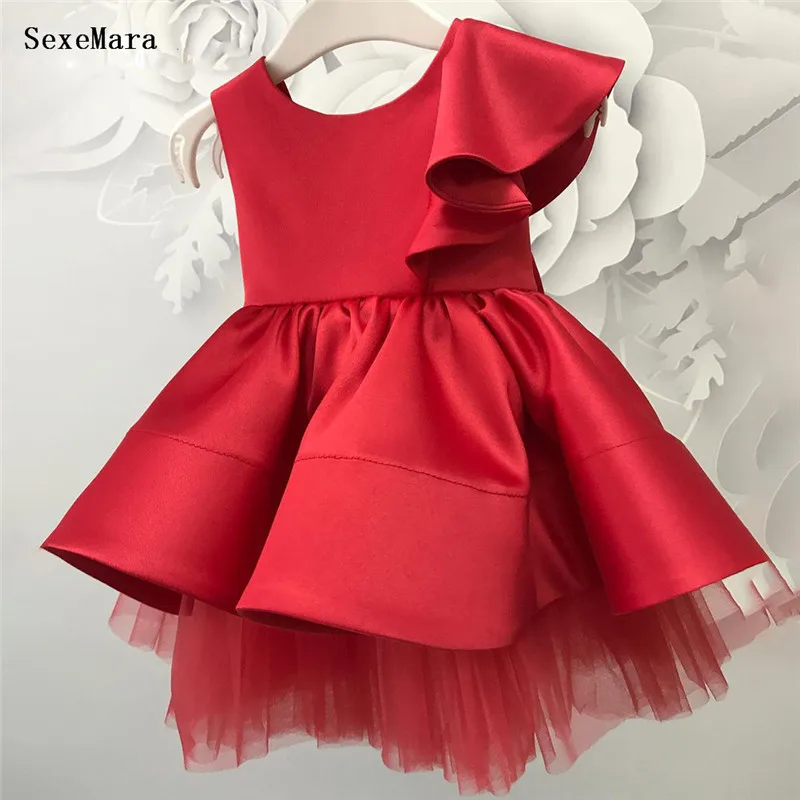 Baby Girls Dress Red Satin Princess Gown Summer Infant 1 Year Birthday Dress Christmas Party Dress Girl Clothes