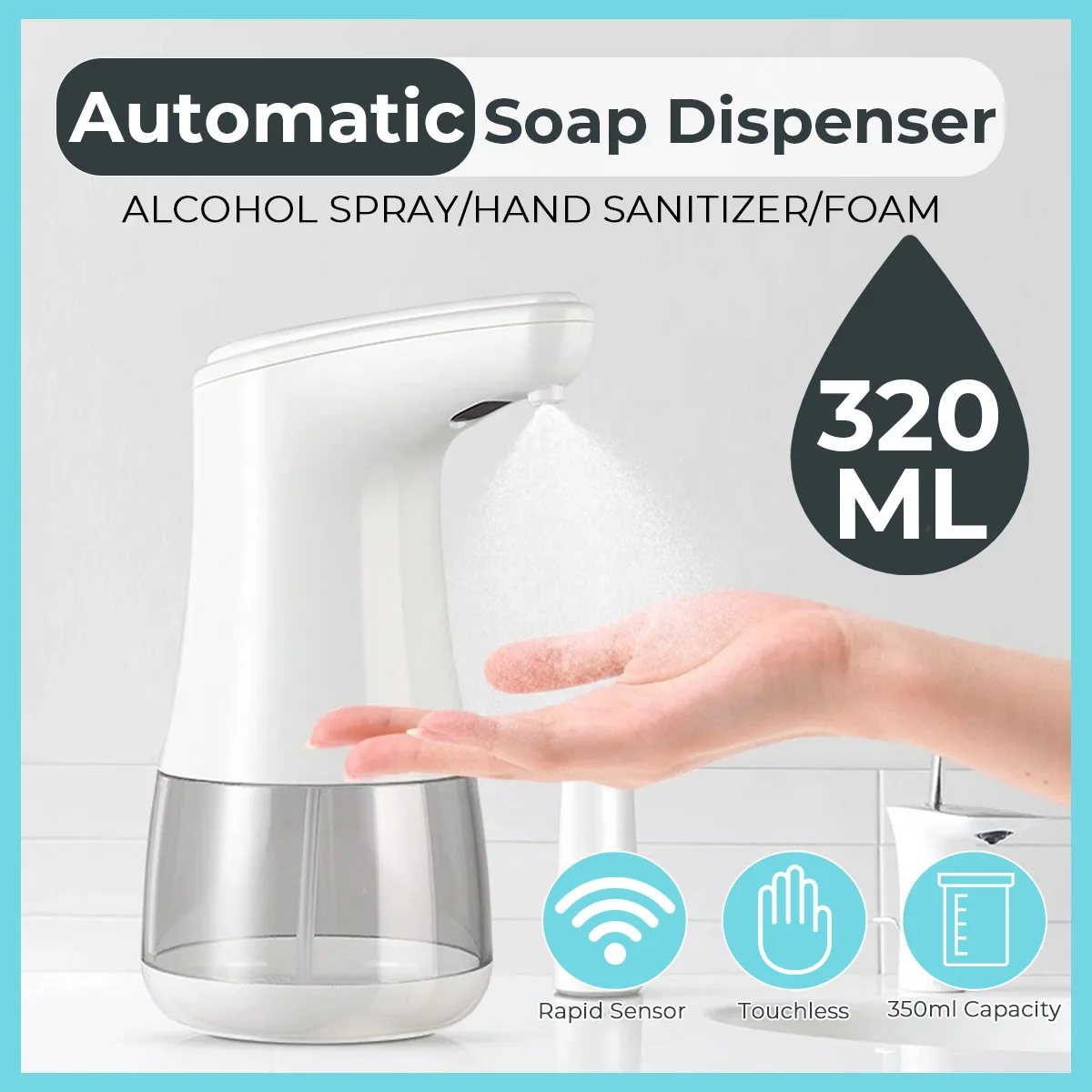 

320ml Automatic Spray Soap Dispenser Touchless Alcohol Sanitizer Waterproof Tabletop Bathroom Dispenser with IR Sensor